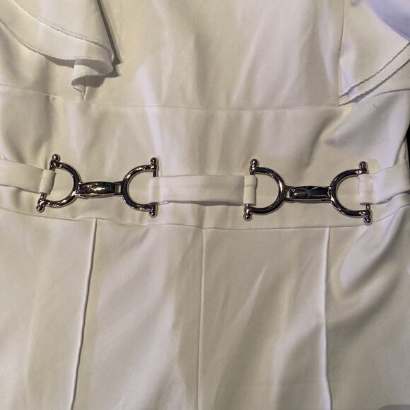 Women’s White Jumpsuit with Ruffles and Silver Waist Detail Size M **READ - Picture 5 of 10